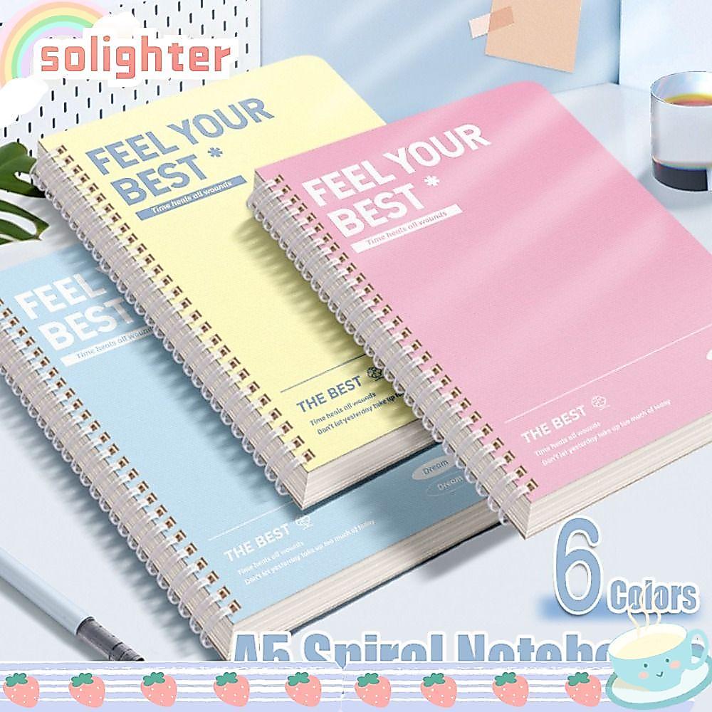 SOLIGHTER 60 แผ่น/หนังสือ Notepad, สมุดโน๊ตเกลียวสีหน้า Perforated หนา A5 เส้นแนวนอนหน้าด้านในสมุดบัญชีมือของขวัญ