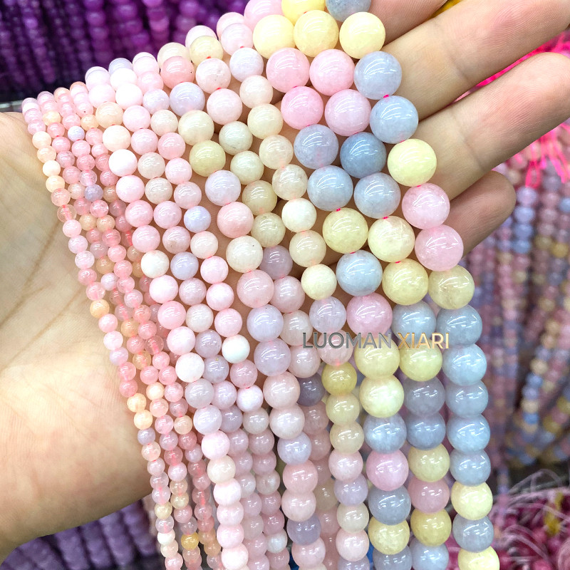 4-12 มม.หินธรรมชาติ Chalcedony Morganite สีรอบ Spacer ลูกปัดสําหรับเครื่องประดับทํา Diy สร้อยข้อมือ Charms อุปกรณ์เสริม 15&&-*