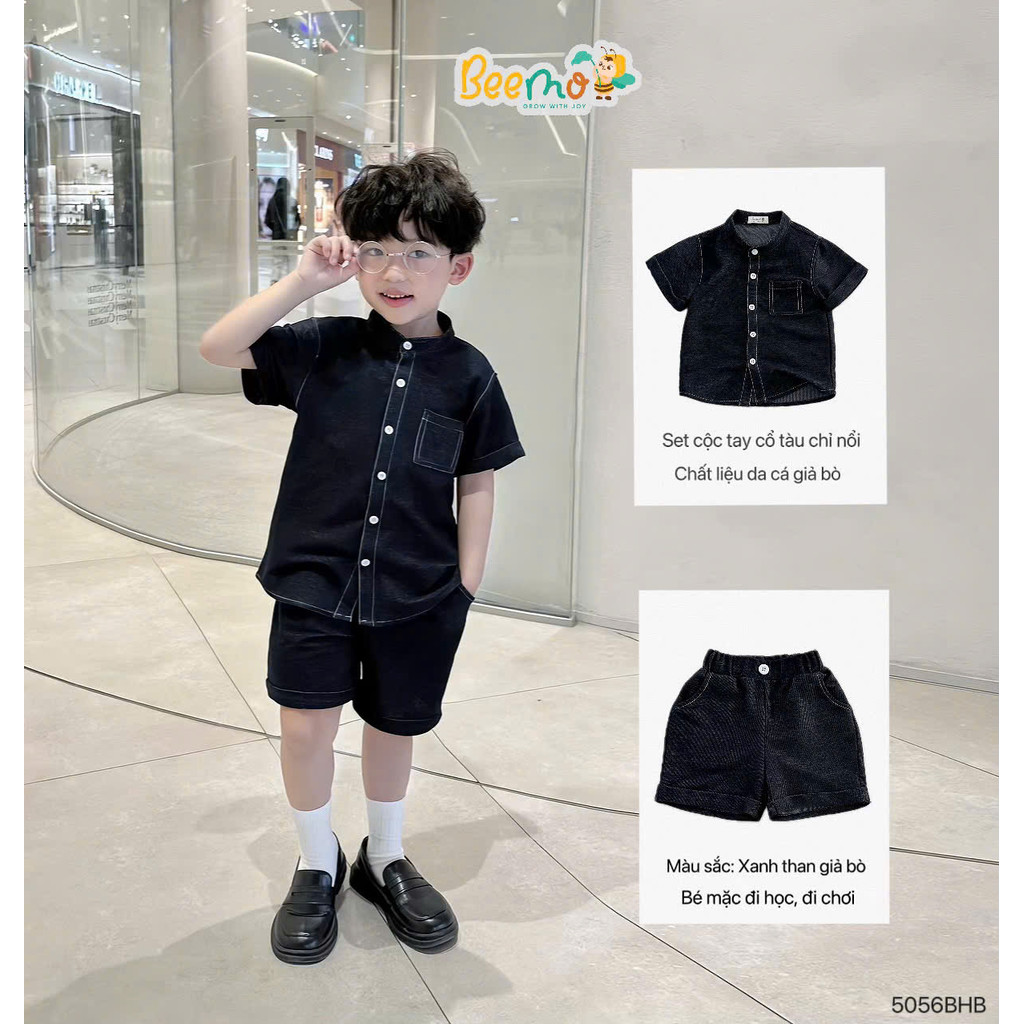 ชุดเสื้อแขนสั้นเด็กชาย BEEMO ดีไซน์คอปกทําจากหนังวัวเทียมมีสไตล์ 5056BHB
