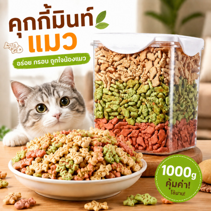 หญ้าแมวแห้งแช่แข็ง 1000gคุกกี้มิ้นท์แมว ย่อยง่ายและดูดซึมขนมสัตว์เลี้ยงหญ้าแมวฟรีซดราย ขนมแมวฟรีซดราย