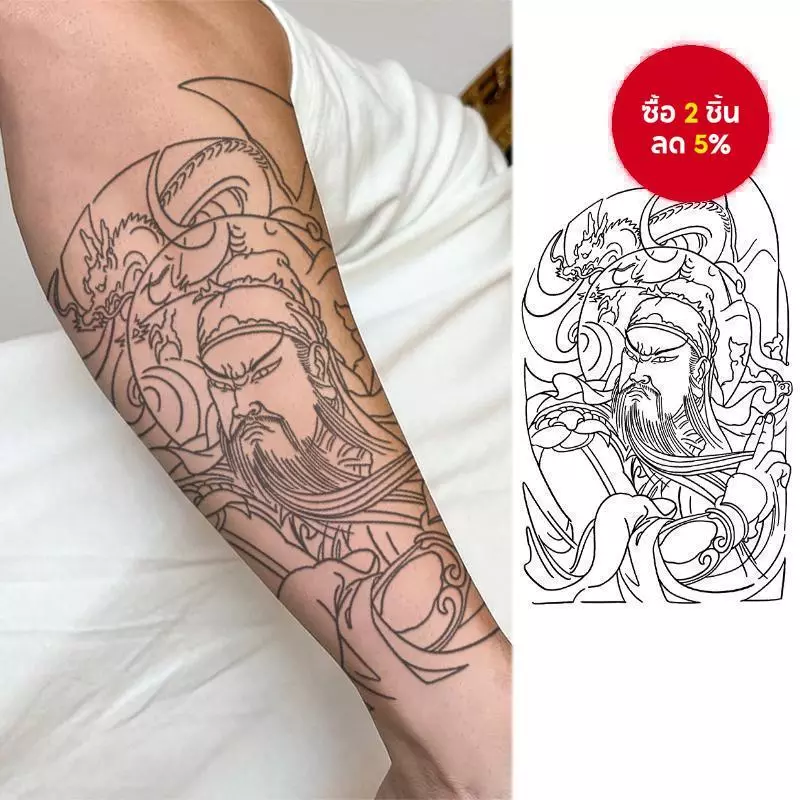 สติกเกอร์รอยสักชั่วคราวลายกวนอู สำหรับปาร์ตี้ฮาโลวีน กันน้ำ ดีไซน์เสมือนจริง สำหรับผู้ชายและผู้หญิง