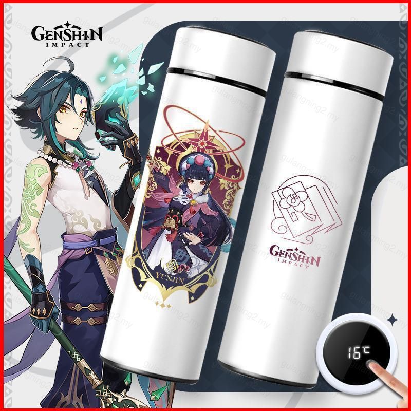GN Genshin Impact Thermos Cup อะนิเมะขวด Double Layer 304 สแตนเลส 500ML แสดงอุณหภูมิของขวัญ GN