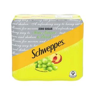 ชเวปส์ โซดากลิ่นองุ่นไชน์มัสแคทและพีชสูตรไม่มีน้ำตาล Schweppes Zero Sugar Shine Muscat Peach 330ml. Pack6