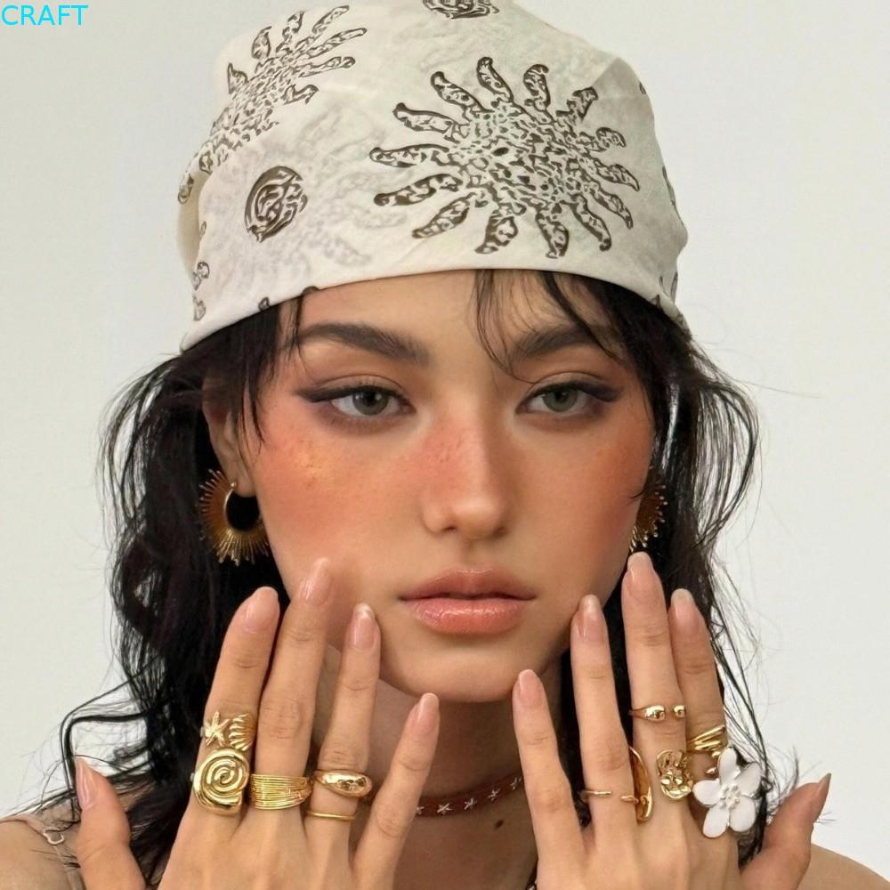 CRAFT Square Headscarf, ดอกไม้ Y2K พิมพ์ผ้าพันคอ, Turban อุปกรณ์เสริมแถบคาดศีรษะผ้าพันคอเรียว Hip Hop Punk Bandana Streetwear