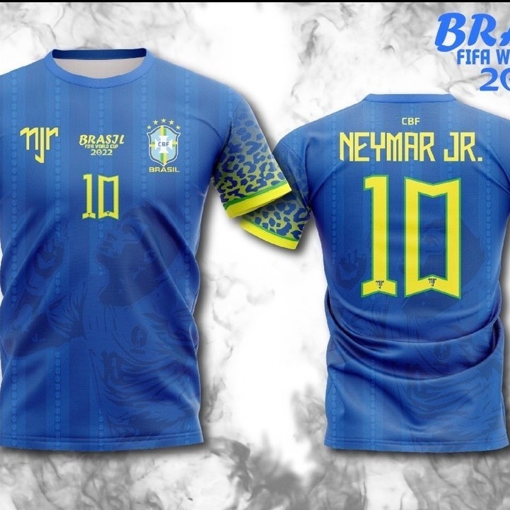 เสื้อยืด 3D เสื้อพิมพ์ลายยอดฮิต ลายทีมชาติ Neymar สีน้ําเงิน BRAZIL NEYMAR