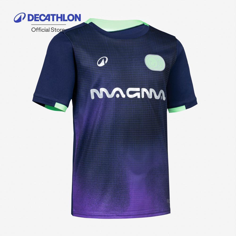Decathlon Kids' Short-Sleeved Football Shirt เสื้อฟุตบอลแขนสั้นเด็ก รุ่น Viralto Roarrr ลาย Mandrill - Boreal/Navy/Green