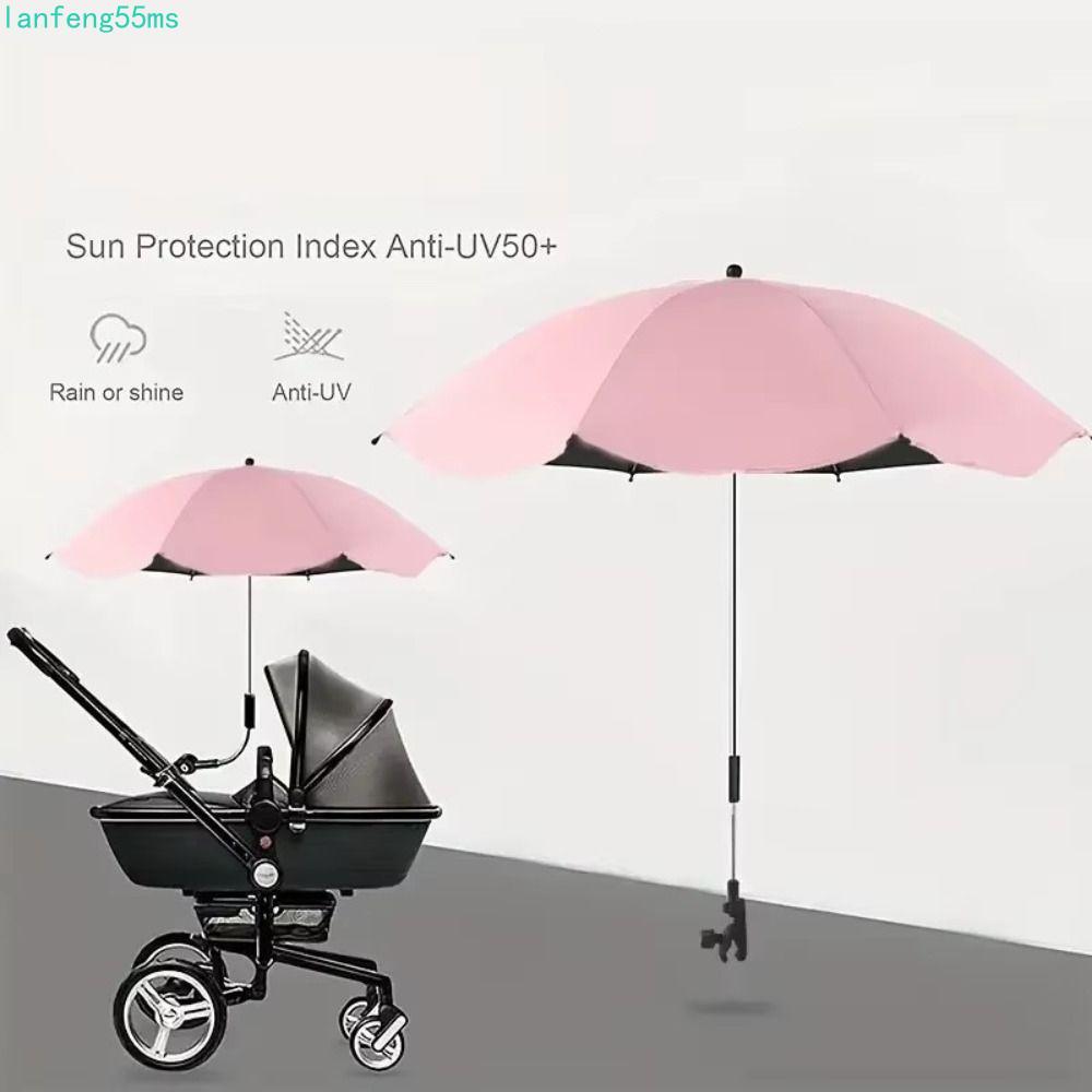 LANFENG ร่มพับรถเข็นเด็ก, ม่านบังแดดปรับ Baby Pram Parasol, Universal Outdoor 360° UV Sun Rain Protection Pushchair Canopy อุปกรณ์รถเข็นเด็ก