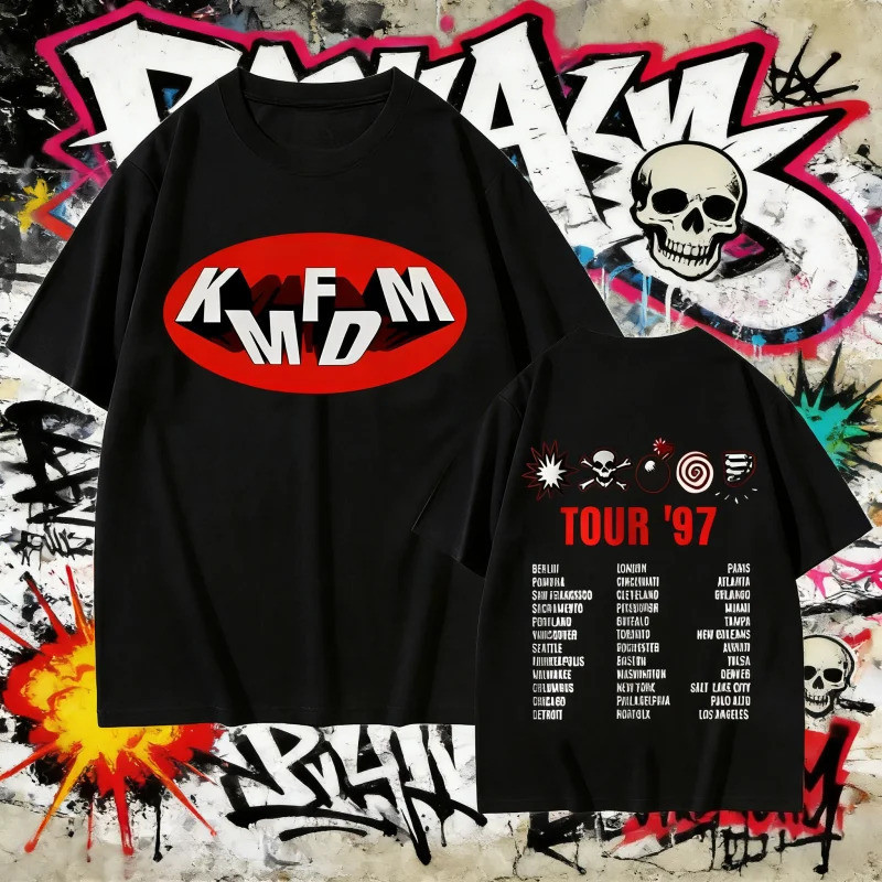 เสื้อยืด KMFDM ทัวร์ปี 1997 สไตล์เรโทร พิมพ์ลายร็อคอินดัสเทรียล เหมาะสำหรับแฟนเพลงร็อค มีไซส์ S-5XL