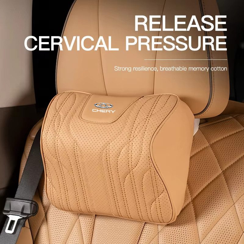 เบาะนั่งรถยนต์หรูหราหนัง Anti-Slip Support Cushion Universal Headrest สําหรับ Chery Arrizo 5 6 7 8 e