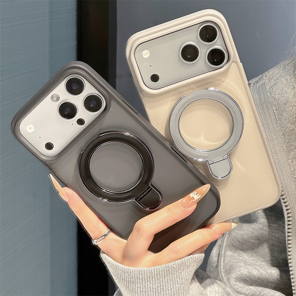 เคสแม่เหล็กสำหรับ For iPhone 11 17 16 15 14 13 12 Pro Max พร้อมขาตั้งโลหะหมุนได้ 360 องศา ป้องกันแรงกระแทก