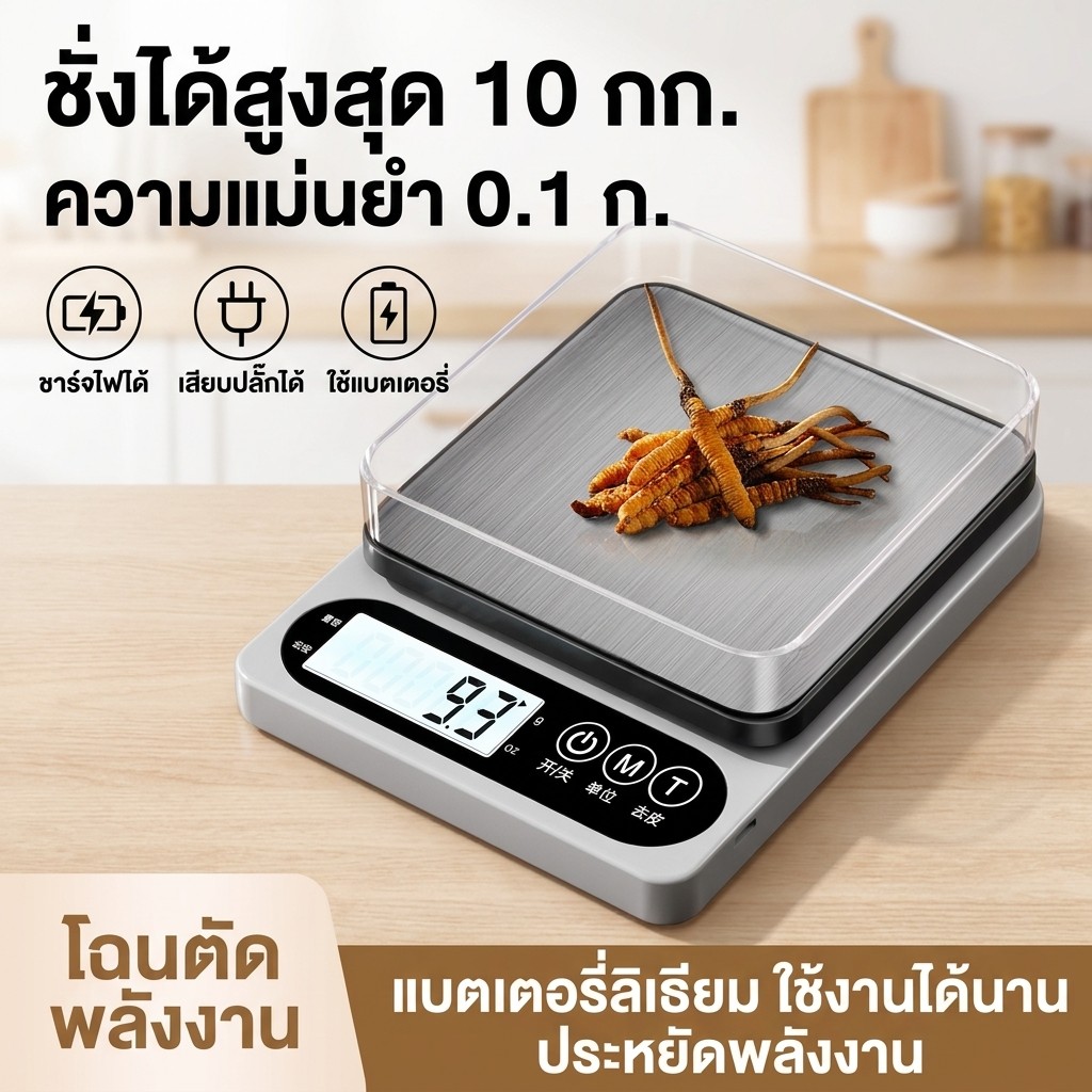 เครื่องชั่งดิจิตอล 10kg/0.1g ปรับได้2หน่วยตวงg/oz ตาชั่งดิจิตอล เครื่องชั่งในครัว เครื่องชั่งอาหาร จอLED กันน้ำจับเวลาได