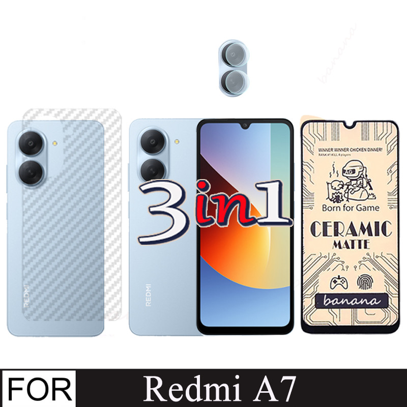 3in1 กระจกนิรภัยป้องกันหน้าจอสําหรับ Redmi A7 A7 Pro A5 Poco C85X C81X C71 | ฟิล์มหลัง+ฟิล์มเลนส์กล้