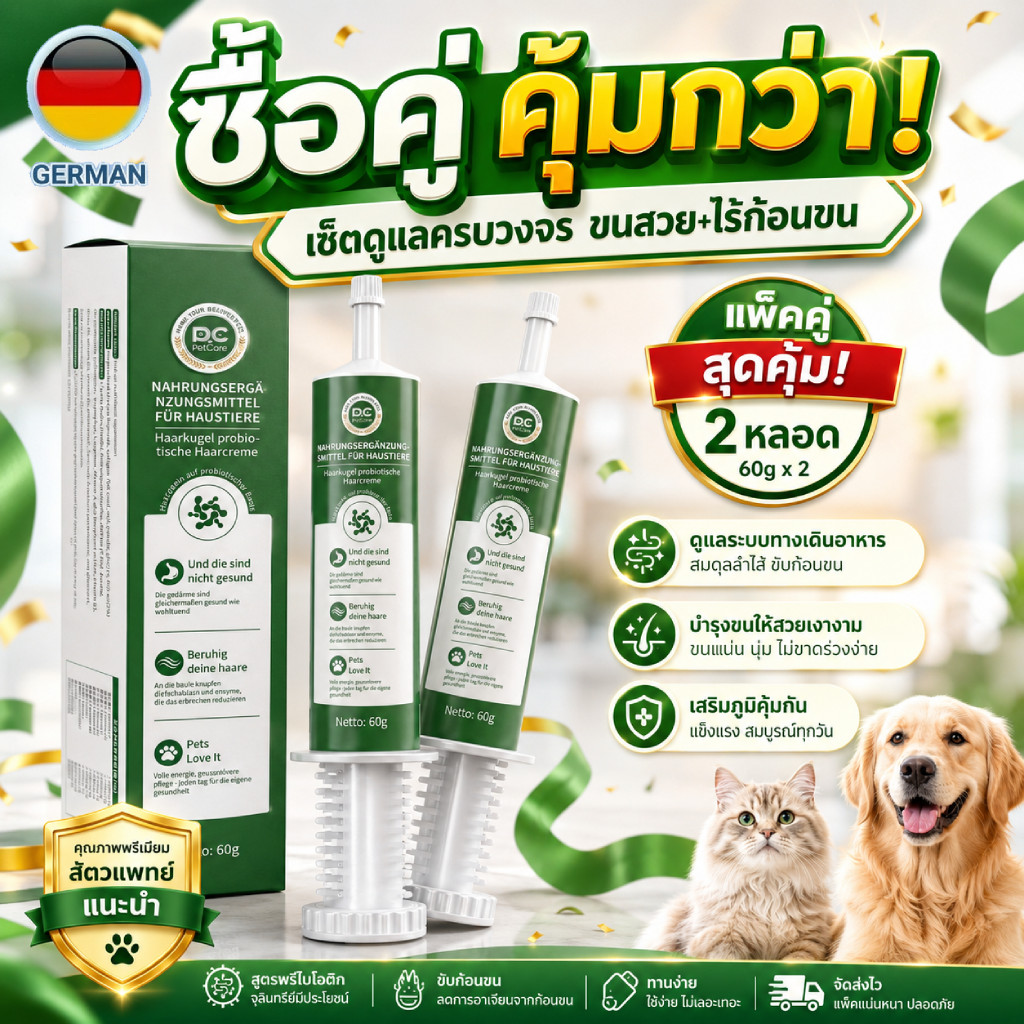 โปรคุ้ม 3 หลอด เจลก้อนขนแมว 60g สูตรโปรไบโอติก ไลซีน ทอรีน สำหรับแมว