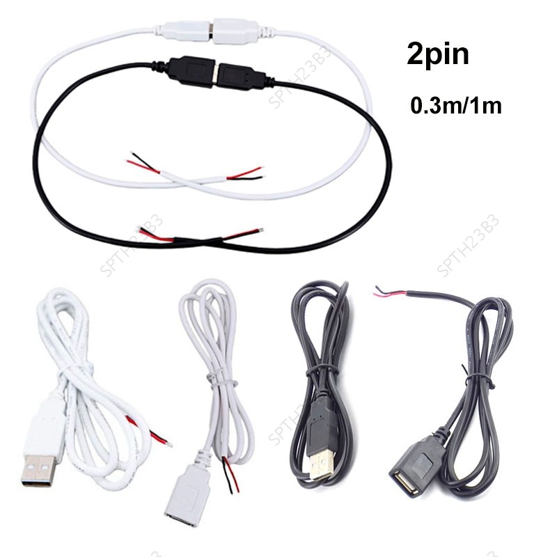 2pin 5V USB 2.0 ชายหญิงแจ็คเชื่อมต่อสาย Power Extension สีดําสีขาว 0.3 M 1 M สําหรับอุปกรณ์เสริมคอมพ