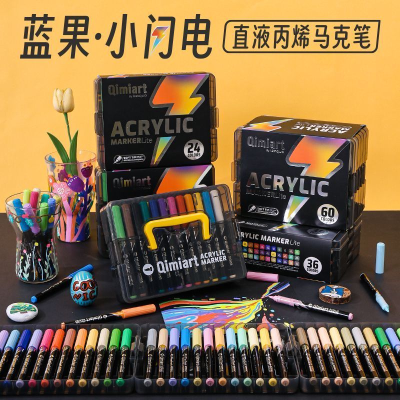Languo Black Lightning Straight Liquid Acrylic Marker Soft Tip Washable สีทึบแสงสามารถทุ่มเทสําหรับน
