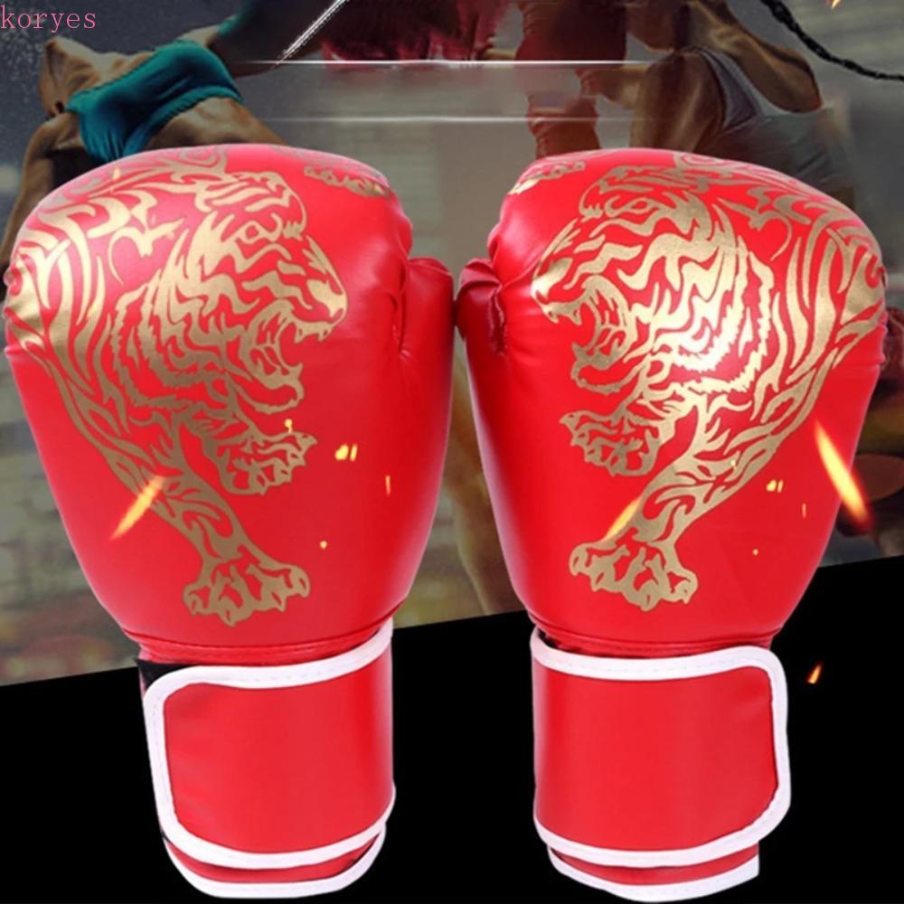 ถุงมือซ้อม KORYES, ถุงมือคิกบ็อกซิ่งสีแดง/สีฟ้าระบายอากาศ, อุปกรณ์คาราเต้มวยไทยหนัง PU นวมชกมวย Home Sport