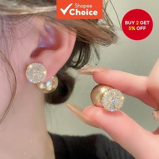 DREJEW 2Pcs Gold Zircon Pearl Earrings High-End Silver Needle French Simple Versatile for Women