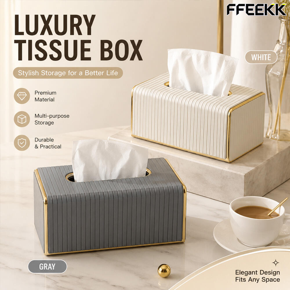 กล่องใส่ทิชชู่ วัสดุ หรู ดูดี มีขอบทอง Luxury Design ตกแต่งห้องสวยงาม แข็งแรง ทนทาน กระดาษเช็ดหน้า ส่งจากไทย ส่งเร็ว