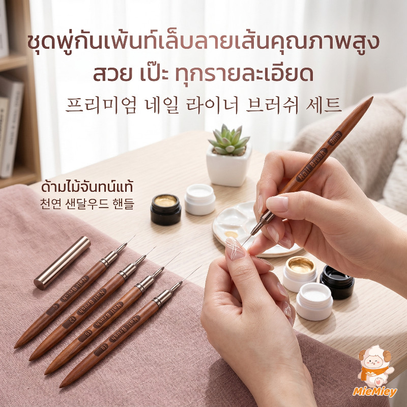 พู่กันเพ้นท์เล็บเจล ด้ามไม้ธรรมชาติ พร้อมปลอก พู่กันตัดเส้น วาดลาย ขนสังเคราะห์ยืดหยุ่น 6-18mm