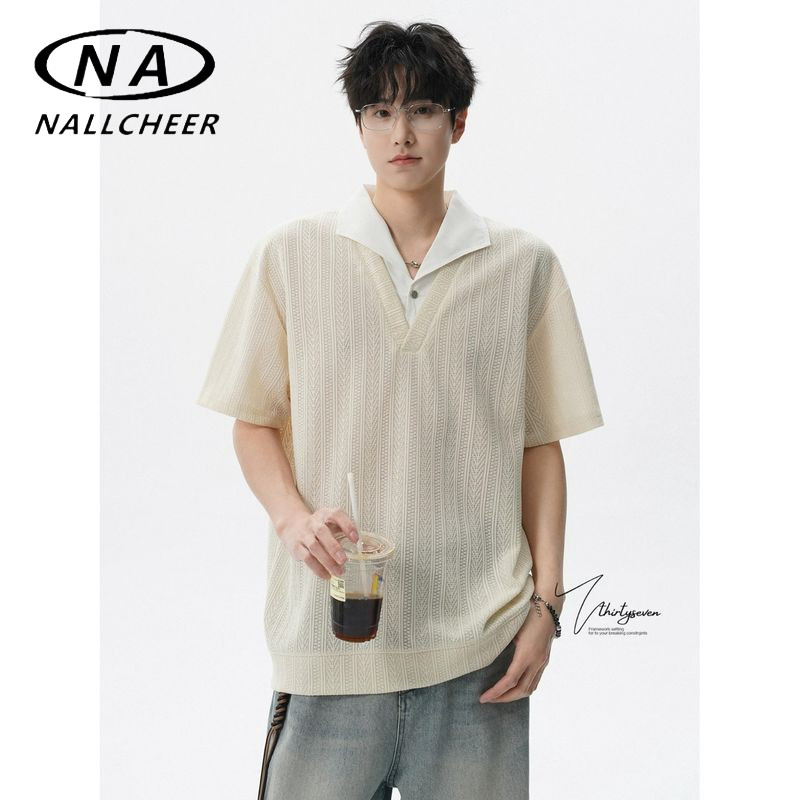 NALLCHEER เสื้อเชิ้ตแขนสั้นผู้ชาย Old Money Style Casual Fashion All-Matching เสื้อโปโล