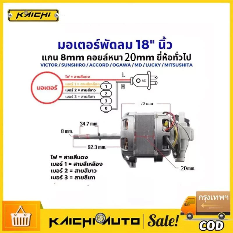 มอเตอร์พัดลม ตั้งพื้น 18″ นิ้ว ฮาตาริ ทองแดงแท้ แถม คาปาซิเตอร์ แกนคอ น็อต ปุ่มดึงส่าย ตัวล็อคใบพัดลม อะไหล่พัดลม