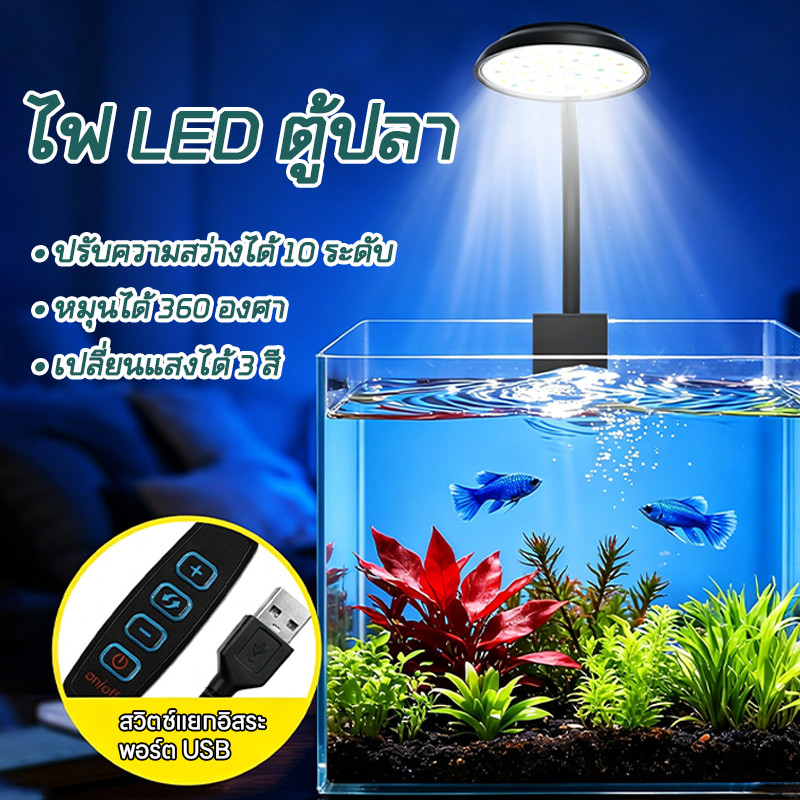🔥🔥（มีอยู่ในสต็อก）10W โคมไฟตู้ปลา LED บ้านปรับได้กันน้ํา USB ขับเคลื่อน ไฟเลี้ยงตู้ปลา โคมไฟตั้งโต๊ะ หัวไฟสามารถปรับได้