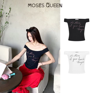 MOSESQUEEN เสื้อผ้า T แบบหนึ่งข้าง สำหรับผู้หญิง ฤดูร้อน ดีไซน์ใหม่ เซ็นส์ สไปซ์ กลิ่นหอม ชุดสั้น ฤดูร้อน #63011