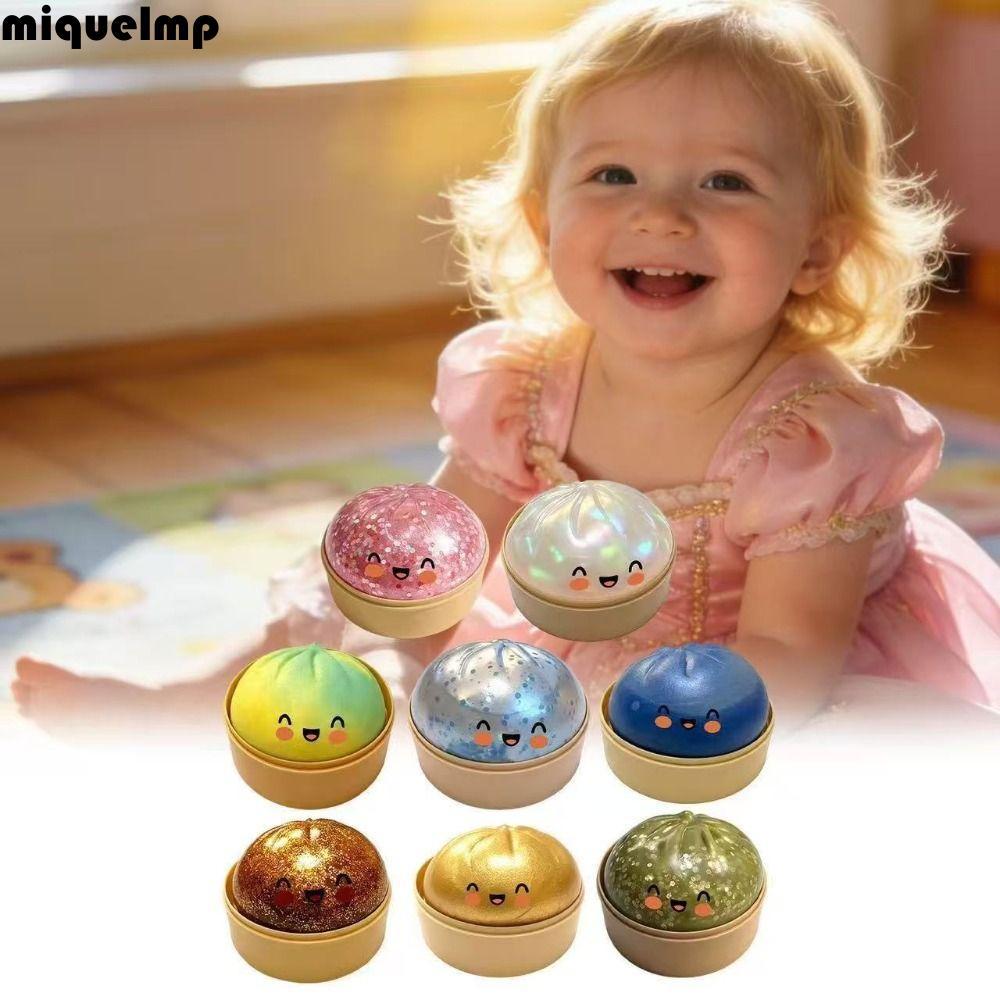 MIQUEL Dumpling Squishes,Glittering Giant Rainbow Bun Sensory Balls,จําลอง Dumpling-Shaped น่ารักหยิกนุ่ม Squishy ของเล่นเด็กของขวัญ