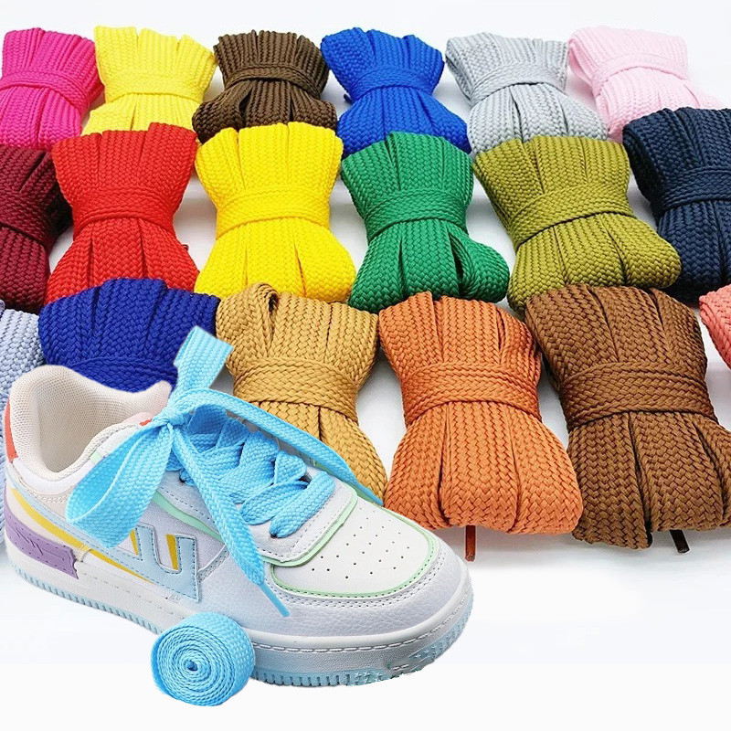 เชือกผูกรองเท้าแบน แฟชั่นสีสดใส หลายสีให้เลือก กว้าง 2 ซม. ยาว 100/120/140 ซม. สำหรับรองเท้าผ้าใบ สนีกเกอร์ ทุกรุ่น