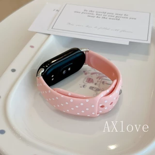 Soft Polka Dot พิมพ์สายรัดซิลิโคนสําหรับ Xiaomi Mi Band 10 9 8 7 pro 6 5 4 3 NFC สร้อยข้อมือสําหรับ Redmi Watch 6 5 4 สายรัดข้อมือ