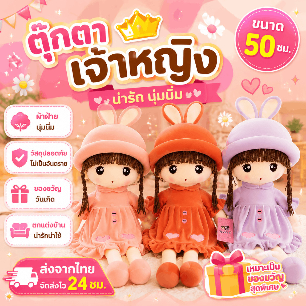 ตุ๊กตาเจ้าหญิง ตุ๊กตาผ้า ตุ๊กตาหญิง น่ารัก ของขวัญ วันเกิด ของเล่นเด็ก