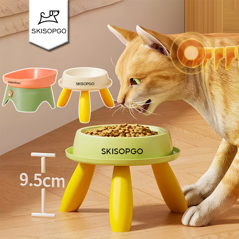 SKISOPGO ชามอาหารแมว ชามอาหารสัตว์เลี้ยง ชามสุนัข ชามเอียงขาสูง ป้องกันคอ ป้องกันการพลิกคว่ํา