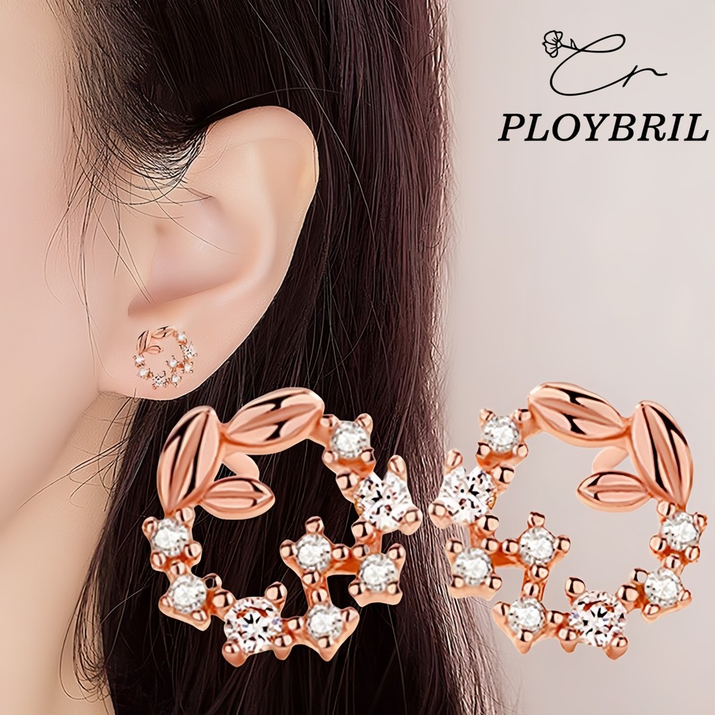 PLOYBRIL ต่างหูสไตล์กุหลาบสีทองทำจากเงิน ของประดับกายสำหรับผู้หญิงที่สวยงามและเหมาะสมเป็นของขวัญ E090