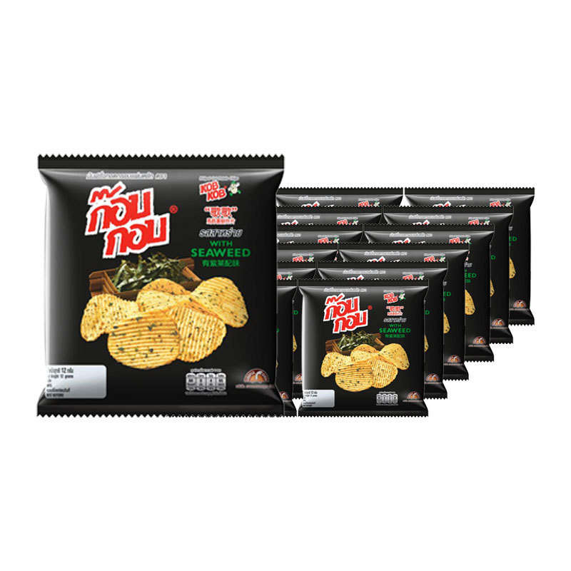 ก๊อบกอบ มันฝรั่งทอดกรอบแผ่นหยัก รสสาหร่าย 12 ก. x 12 (KOB KOB Chips Seaweed 12 g x 12)