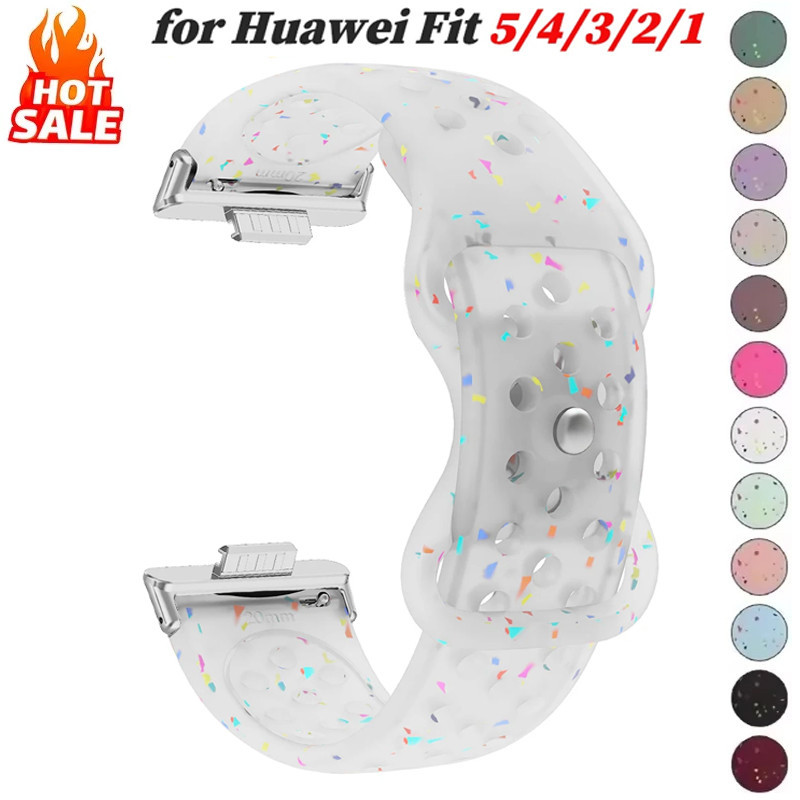 สีอนุภาคกีฬาซิลิโคนสําหรับ Huawei Watch Fit 5 Pro/ 4 Pro/5/4/3 Band SmartWatch สร้อยข้อมือ Watchband Correa