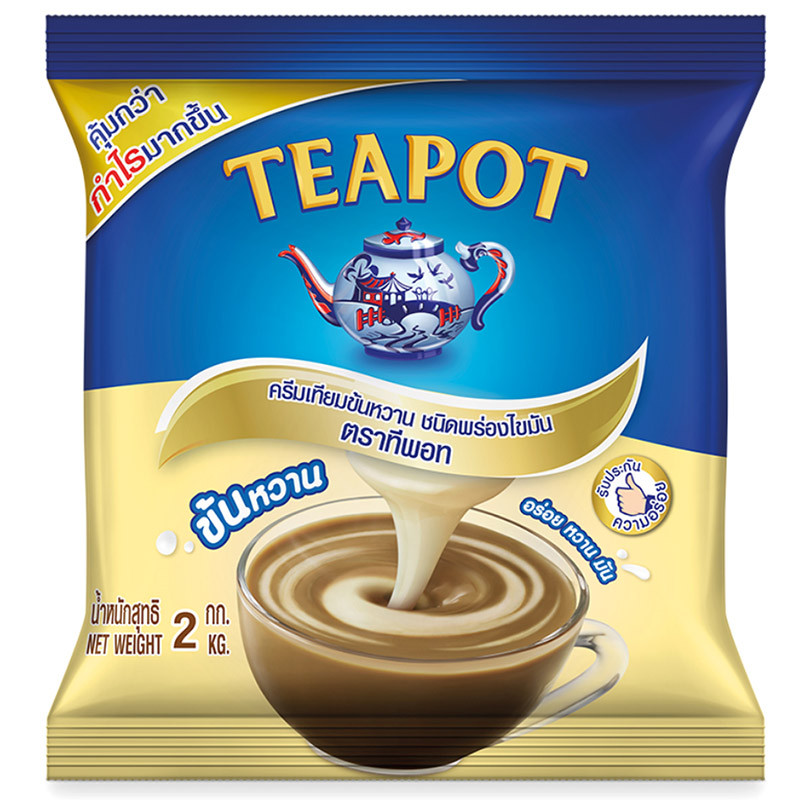 ทีพอทครีมเทียมข้นหวานชนิดพร่องไขมันขนาด 2กก. TeaPot Sweetened Condensed 2kg [หมายเลขบาร์โค้ด 8858705601228 ]