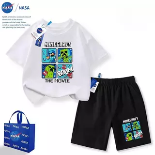 NASA ร่วมแบรนด์ My World Creeper สุดหล่อ กางเกงขาสั้นแขนสั้นฤดูร้อนตัวใหม่สำหรับเด็กชายและเด็กหญิงทั้งขนาดกลางและใหญ่