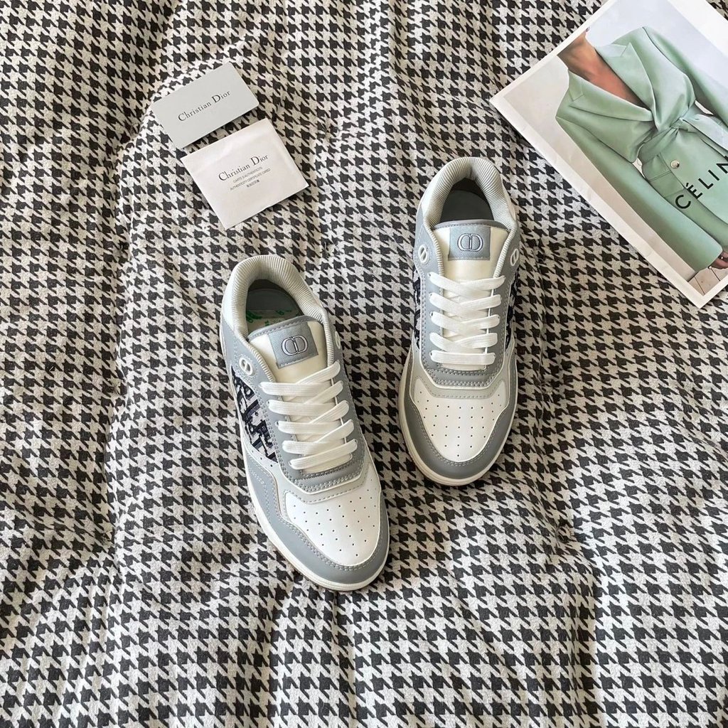 Dior Dior สไตล์ใหม่เฉียงดอกไม้เก่า B27 Series Low-Top รองเท้าผ้าใบโลโก้ขนาดเล็ก Aj รองเท้าผ้าใบผู้ชา