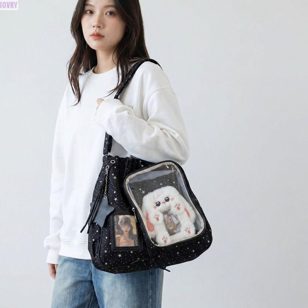 IVORY Ulzzang Ita Bag, Harajuku Shining Star Star Itabag, แบบพกพาขนาดใหญ่ความจุ Idol Merchandise Storage ไนลอน Drawstring กระเป๋าเป้สะพายหลังแฟนอุปกรณ์
