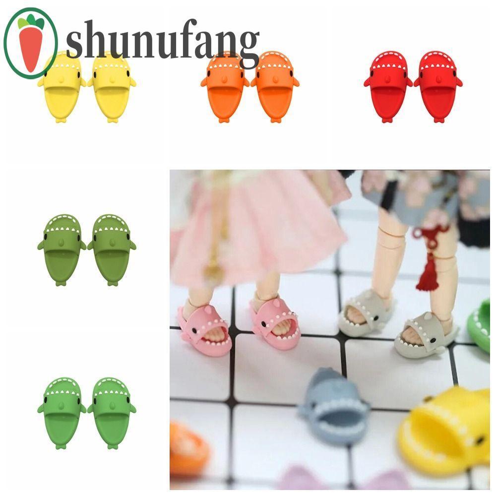 UNUF Ob11 ตุ๊กตา Shark รองเท้าแตะ, Shark Shape Mini BJD12 รองเท้าตุ๊กตา,สาวของเล่นรอบ Toe การ์ตูนน่า