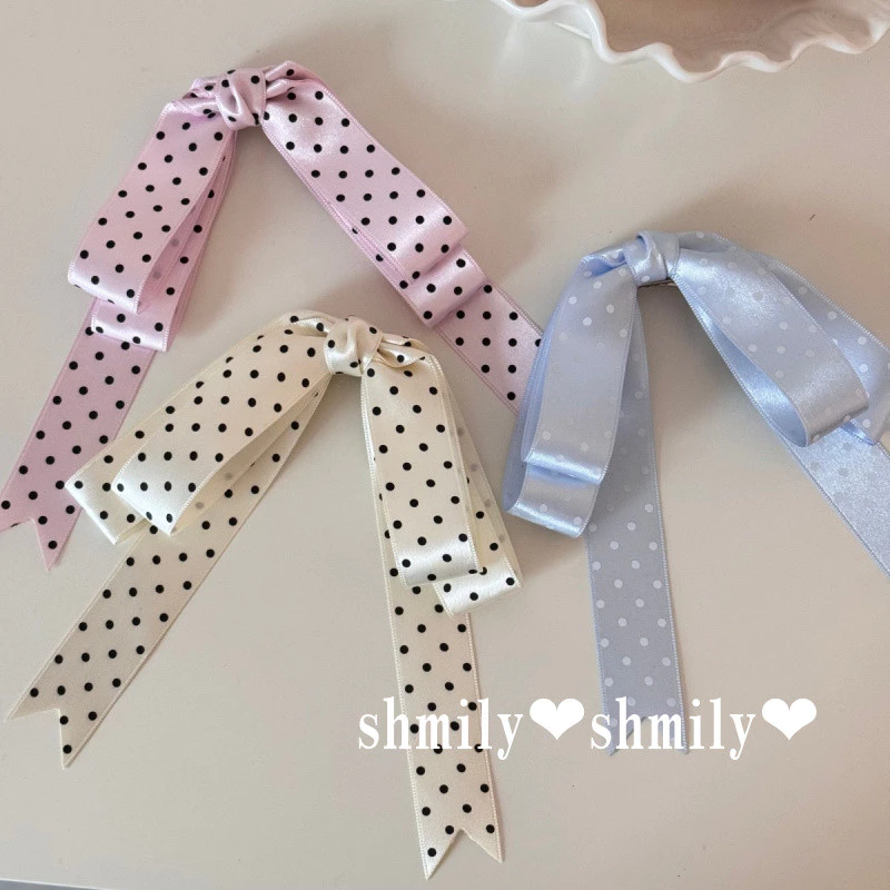 3 ชิ้น ~ บัลเล่ต์สไตล์ Polka Dot Bow Hairpin ด้านหลังหัว Drop Streamer Duckbill คลิปคลิปด้านบน High-End Hairpin Headdress