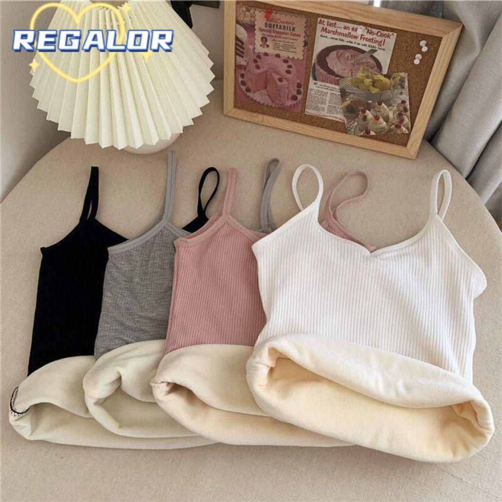 REGALOR0G ผู้หญิงถัง,เสื้อระบายความร้อนแขนกุดข้น,สีทึบเสื้อครอปบางฤดูใบไม้ร่วงฤดูหนาว