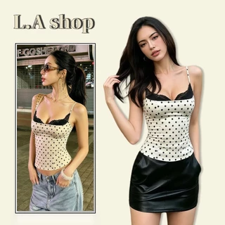 L.A Shop★พร้อมส่ง เสื้อกล้าม สายเดี่ยว ลายโพล์กาดอท ลูกไม้ ทรงรัดพอดี สไตล์เซ็กซี่สาวร้อน -FY5153