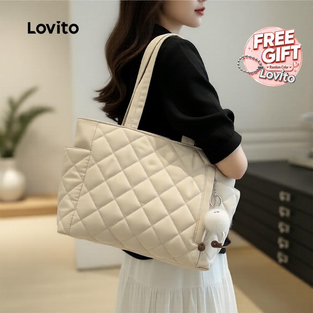 Lovito กระเป๋าสะพายไหล่ผู้หญิง ผ้าทอลายหนา แข็งแรง สไตล์แคชชวล รหัส LFA98022