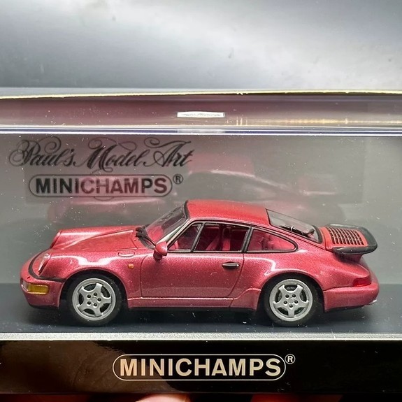 [คลังสินค้าพร้อม 1 ชิ้น] 1/43 Mini Cut Porsche 911 964 Turbo Raspberry Red Metallic Paint 1: 43 Mini