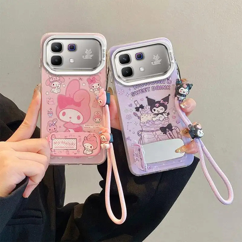 Kawaii Pastel พิมพ์เคสโทรศัพท์โปร่งใสเหมาะสําหรับ Infinix Note 60, หมายเหตุ 60 Pro, X6879, X6878 การ์ตูนกระจกขาตั้งกันกระแทกฝาครอบป้องกัน