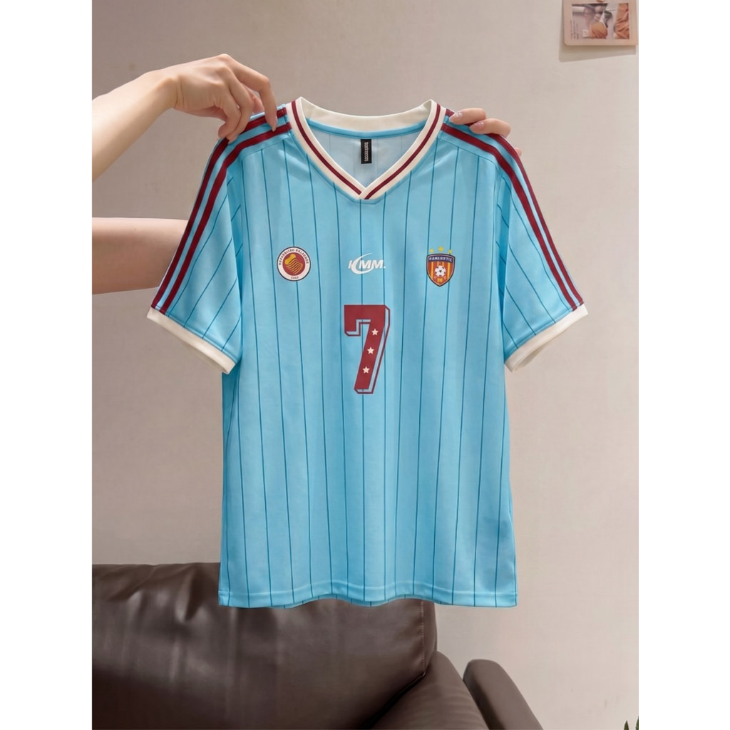 Suikone เสื้อยืดผู้ชายแขนสั้นอเมริกันอินเทรนด์ลายคอวีคุณภาพสูง unisex jersey — صورة 7
