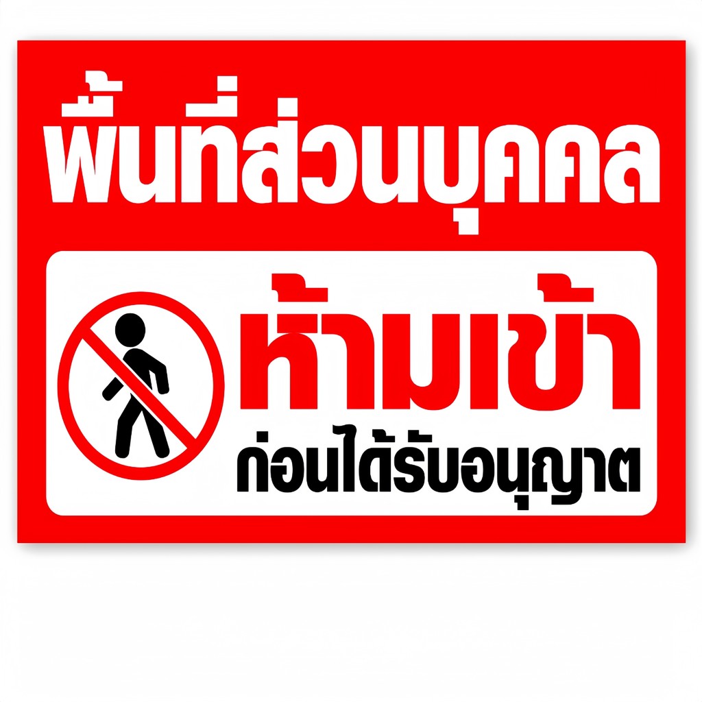 ห้ามเข้าก่อนได้รับอนุญาต ป้ายห้ามเข้า  (V24) ป้ายพื้นที่ส่วนบุคคลห้ามเข้า  วัสดุ:ผ้าโพลีเอสเตอร์