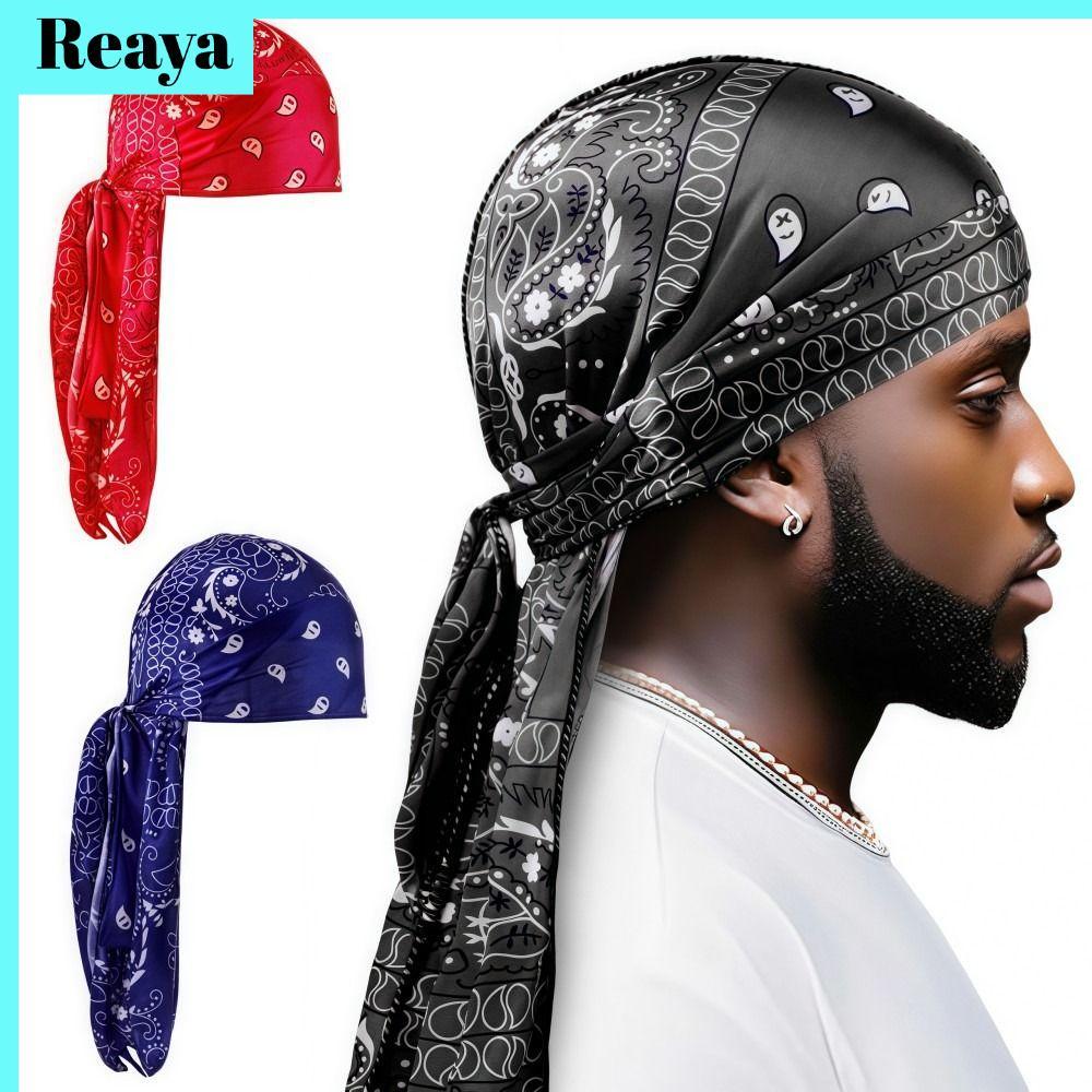 REAYA หมวกโจรสลัดหางยาว,ผ้าคลุมศีรษะผู้ชายระบายอากาศได้น้ําหนักเบา, เทรนด์พิมพ์คลื่น Amoeba พิมพ์ผ้าไหมเทียมหมวกปั่นจักรยานกลางแจ้ง