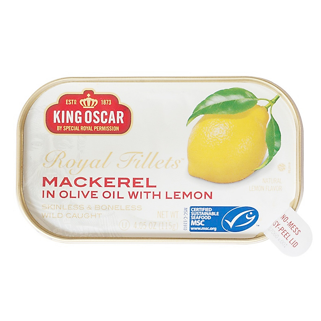 King Oscar Mackerel In Olive Oil Lemon 115g คิงออสการ์ แมคเคอเรลน้ำมันมะกอกเลมอน